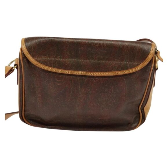 ETRO Paisley Shoulder Bag PVC Leather Brown Gold Auth am8067 - Picture 2 of 16